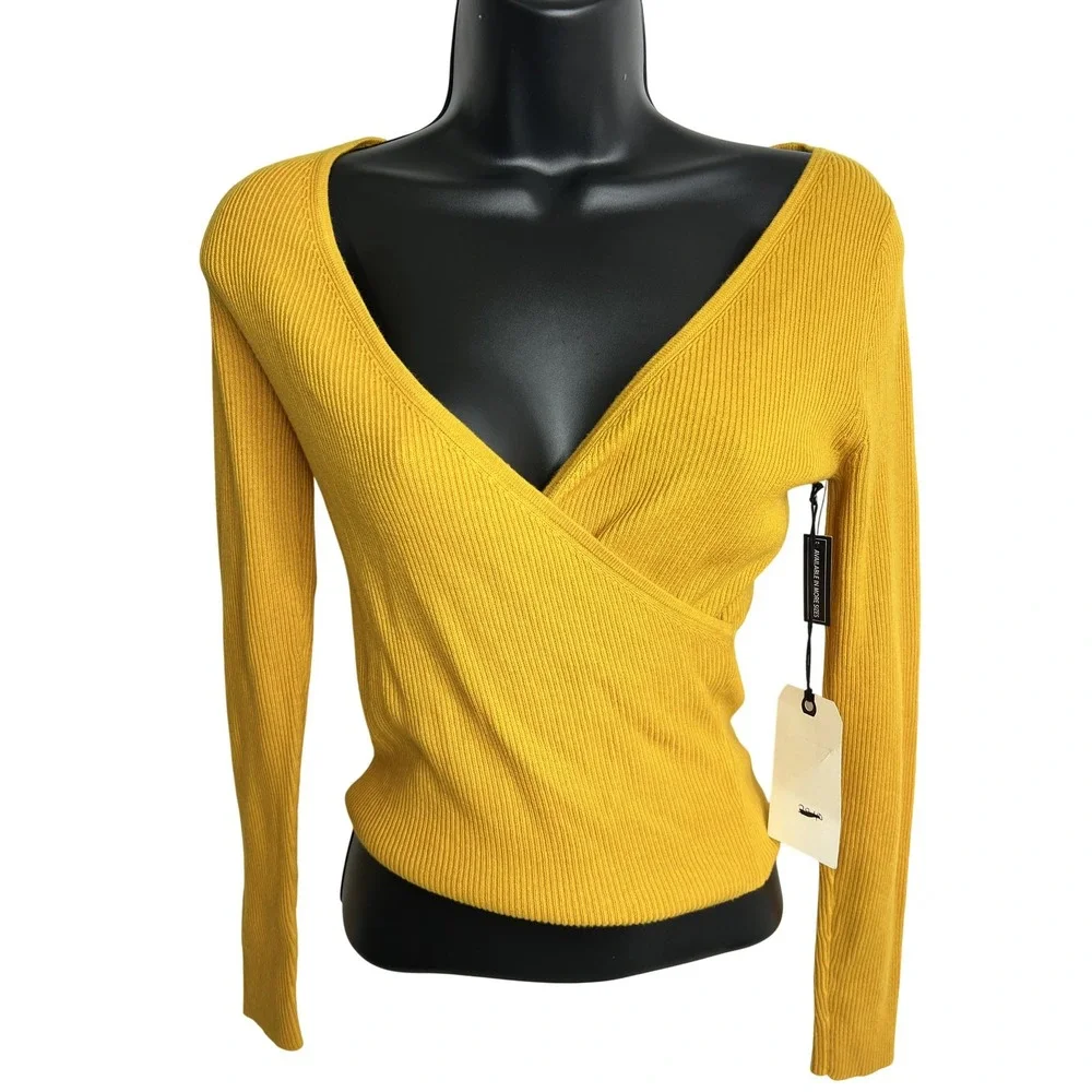 Leith Sweater Womens XS Ribbed Wrap Front Long Sleeve Pullover Top‎